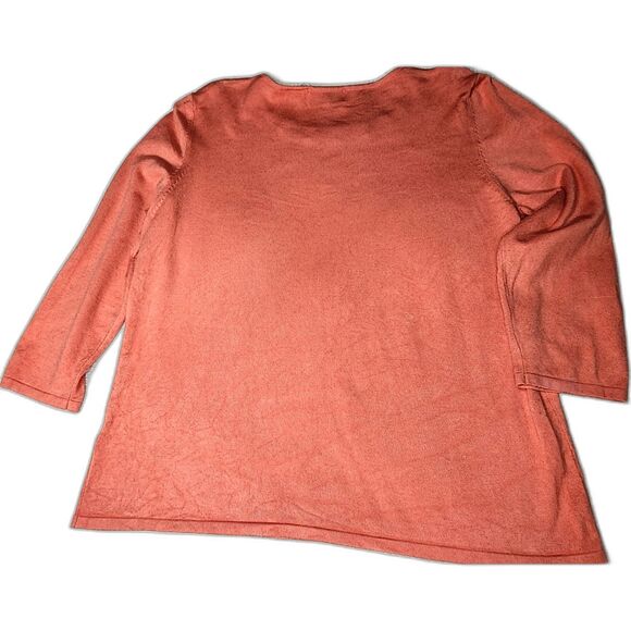 Alfred Dunner Peach Orange Embellished Knit Top Medium Floral Studs Sz. M Beaded - Picture 5 of 5